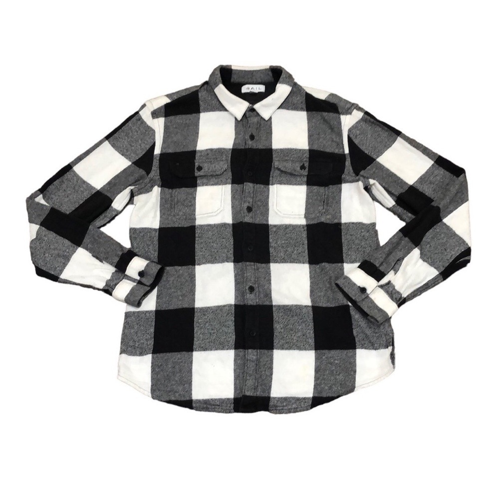 The Rail Button Down Shirt Size Large White Black Buffalo Plaid Flannel